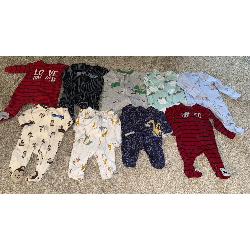 Lot Of 9 Carter's Baby Boy Footed Outfit Clothes (4) Newborn & (5) 3 Months